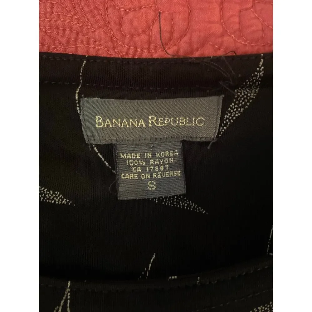 Banana Republic slinky knit black/tan botanical print short sleeve dress